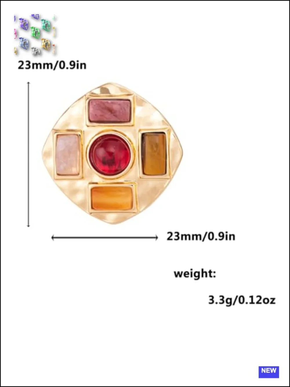 Geometric Large Stud Statement Earrings, Gold Tone Square Stud with Multi-Color